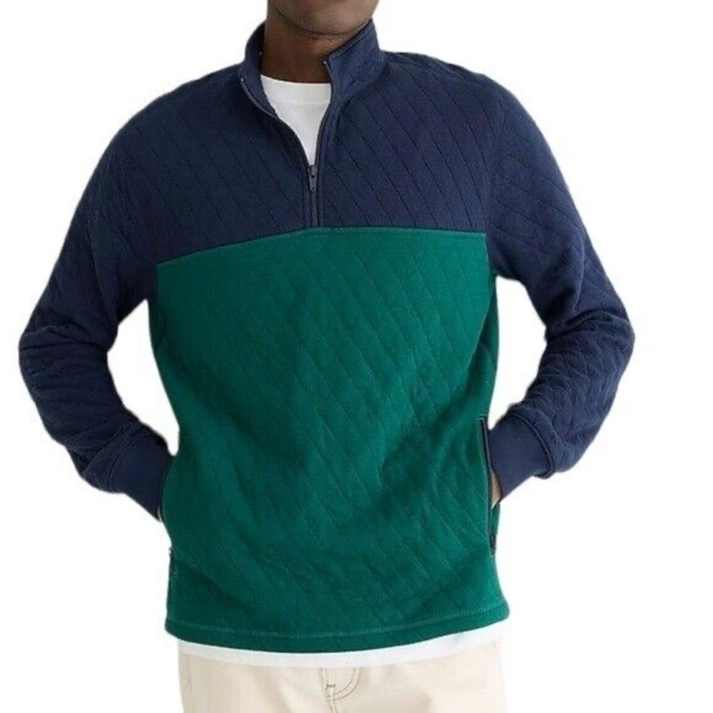 J. Crew Men's Navy and Green Zip Up Sweater